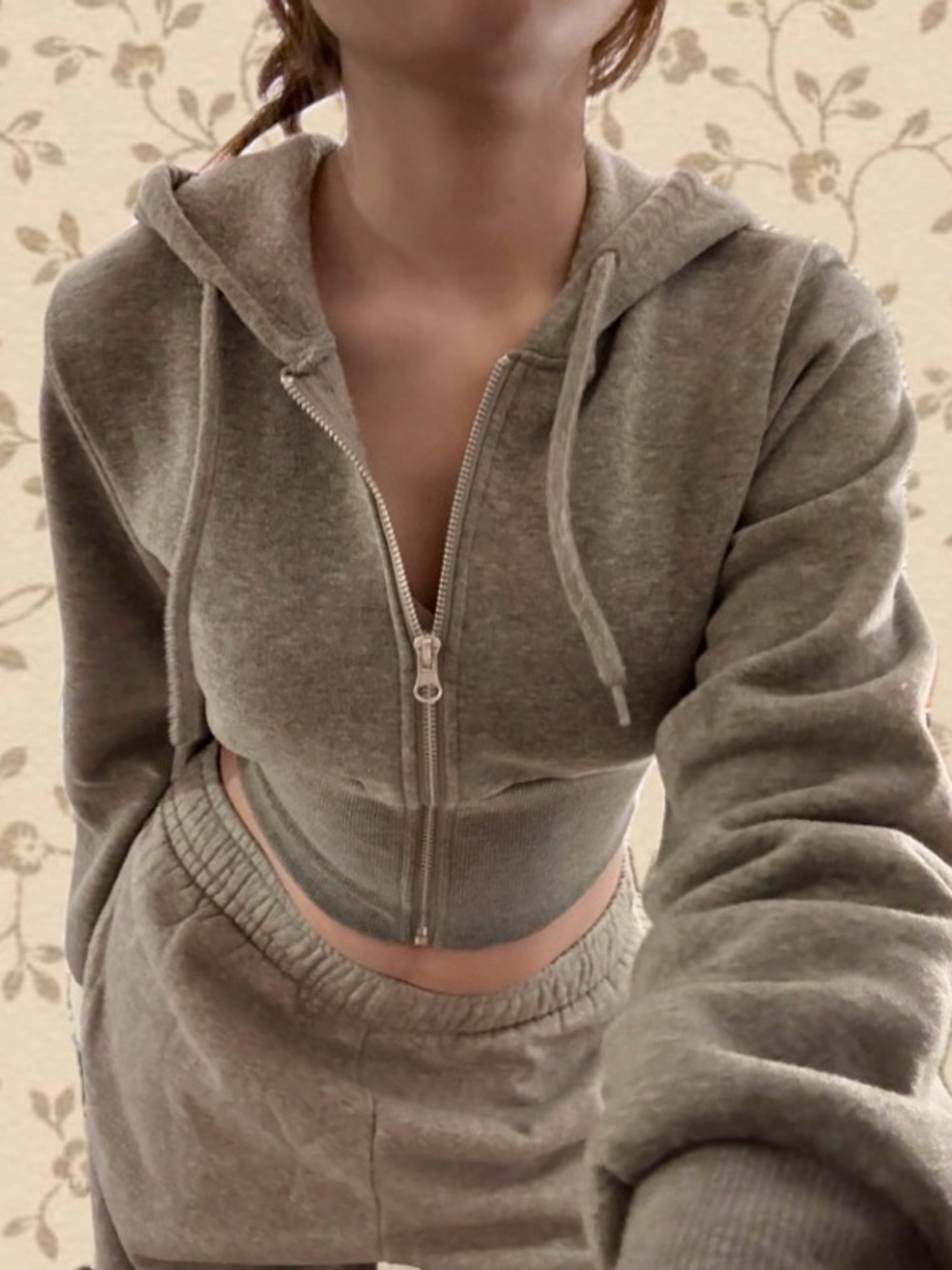 Cropped Zip-Up Hoodie in gray
